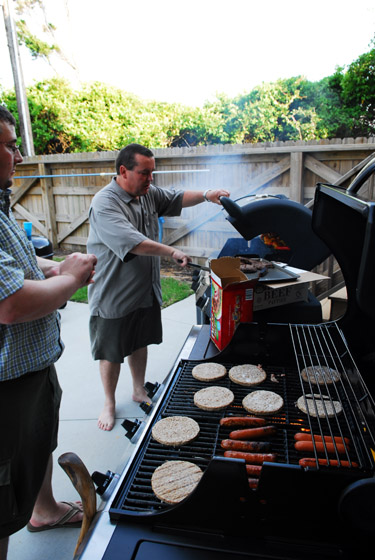 Jason and Eric, working the gas grill