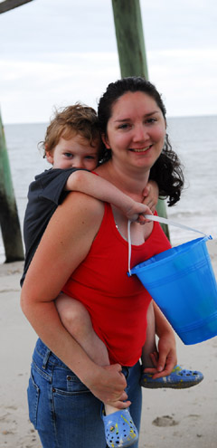 One of many piggyback rides on the beach for Will