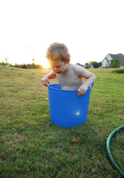 Will, swimming in a bucket